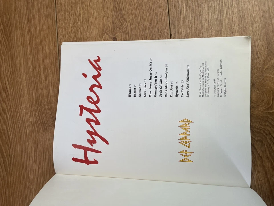 Def Leppard Hysteria Songbook Hal Leonard 1988 Melody Lyrics Chords - Image 3 of 4
