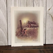 Vintage NOS - 1979 Rustic Barn Floral Farmhouse Style Scene - 6”x5” Litho Print