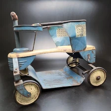 Taylor Tot Stroller Walker Vintage 1950s MCM Blue Metal Push Toy Rare ⭐