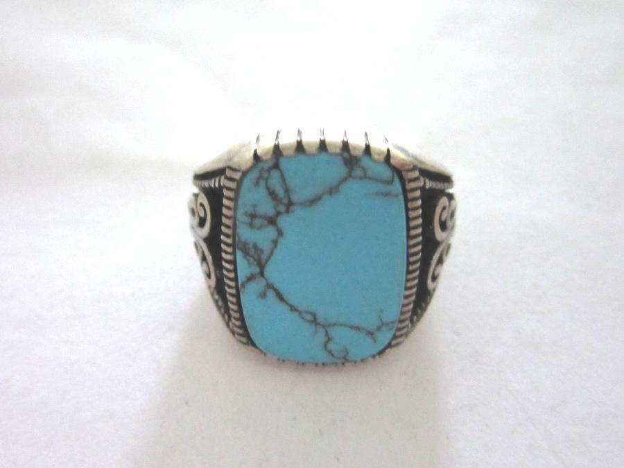 Solid Silver Ring with Large Turquoise Stone (925… - image 1