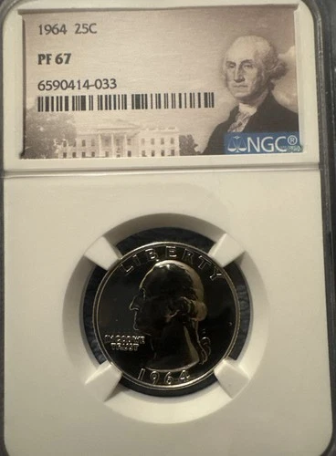 1964 NGC PF67 90% Silver Proof Washington Quarter  Portrait. Plus 3 Silver 25c’s