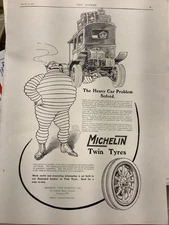 ORIG ANTIQUE 1911 MAGAZINE AD MICHELIN Twin TIRE W/BIBENDUM 12” * 17”