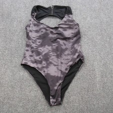 Nike Women's One Piece Swimsuit Large Black Floral Zip Back Racer Athletic Suit