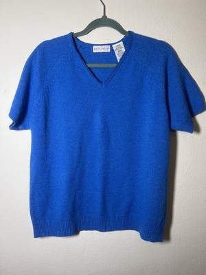 White Stag Women s Electric Blue Knit Top Short Sleeves V-Neckline, Large 14/16