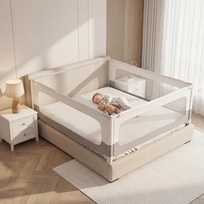 3-Piece Queen Bed Rails for Toddlers No-Drill Adjustable Height Safe Guard Child