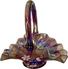 Fenton Amethyst Iridescent Glass Decorative Basket w/ Handle