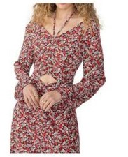 Sanctuary sz 4 Midi Dress Floral Print Chiffon Halter Neck L/S Cut-Out  $149 NWT