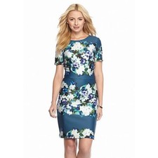 Adrianna Papell New NWT Floral Printed Scuba Sheath Dress Teal 10 Garden Party