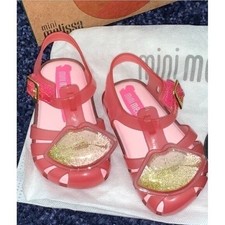 NIB Mini Melissa Aranha XIV BB Toddler 5 Pink Gold Glitter Lips Jelly Sandals
