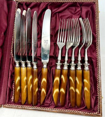 Solingen Besteck Bakelitgriff Bakelit Catalin bakelite 5x Gabel 5x Messer ALT  /