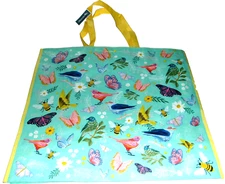 Reusable Tote Bag ~ 20" X 18" X 8" ~ COLORFUL BIRDS AND BUTTERFLIES By T.J.MAXX