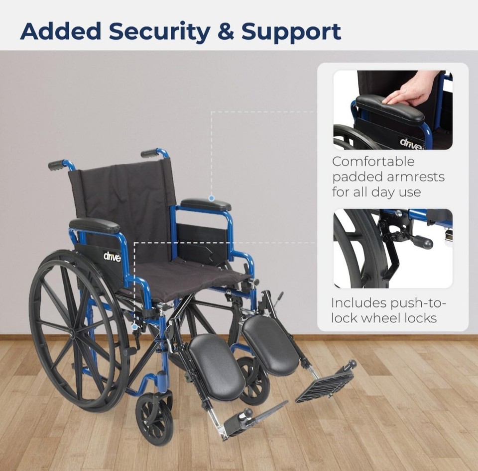 Drive Medical BLS18FBDELR Blue Streak Lightweight Wheelchair with