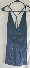 Lulus Women's Blue Shiny Sleeveless Mini Dress Large V-Neck Twist Front New Tags
