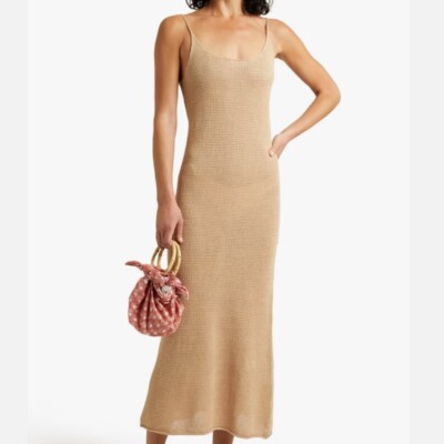 Onia Sweater Dress Midi Open Back Tan Knit Linen Resort Beach Size XL | eBay