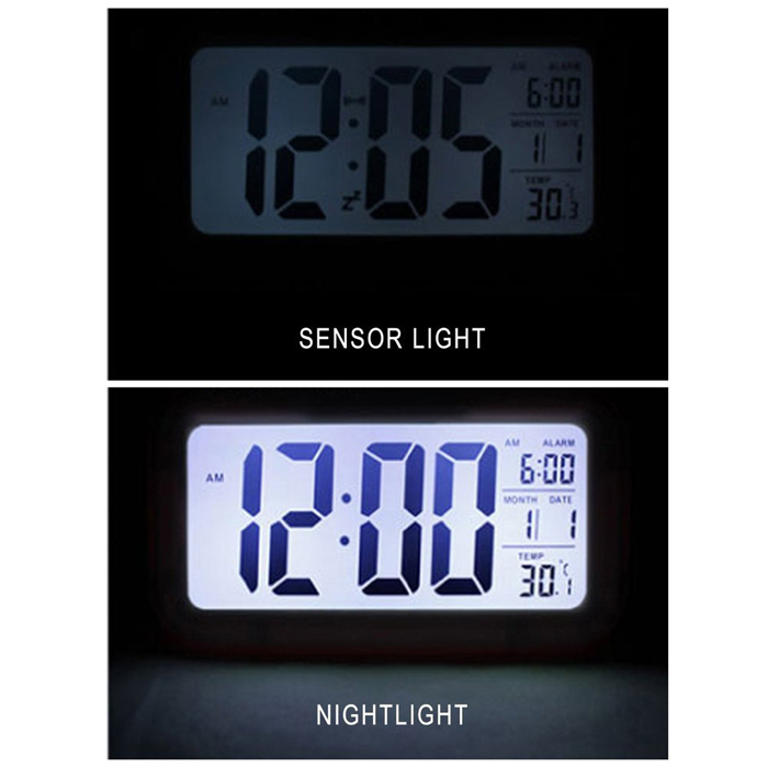 Auto Sensor Large Display Alarm Clock- Low Vision, Night, Light, Bright, Date