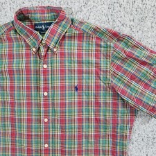 Vtg Ralph Lauren Shirt Mens M Classic Fit Multicolor Plaid Short Sleeve Cotton