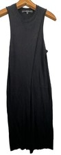 Guess Midi Dress Sz L Black Sleeveless Ribbed Knit Wrap-Style BodyCon Stretch