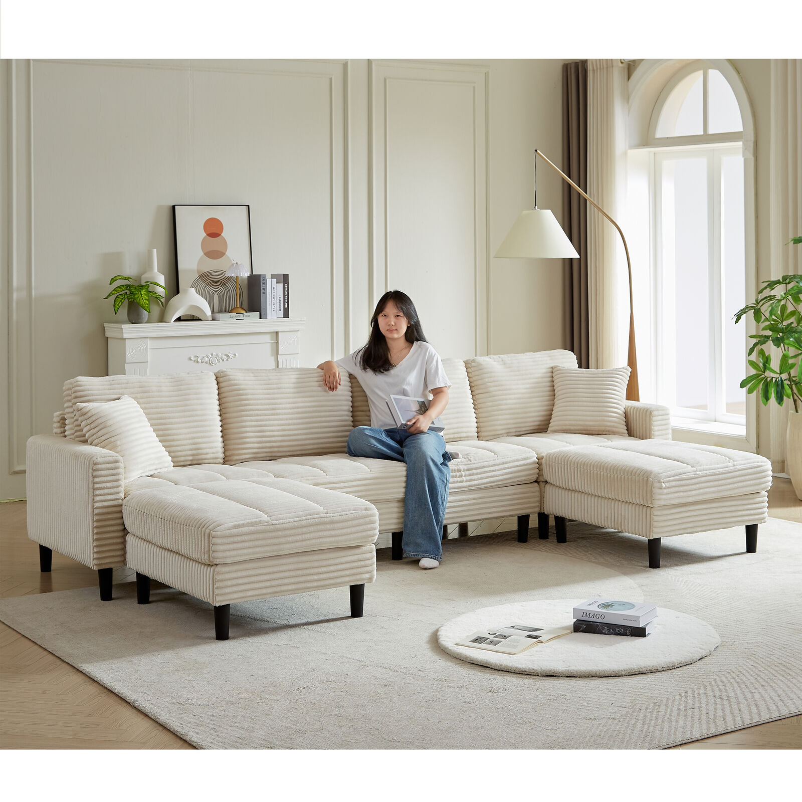 122.5-Inch Oversized U-Shaped Corduroy Modular Sofa for Spacious Living Rooms