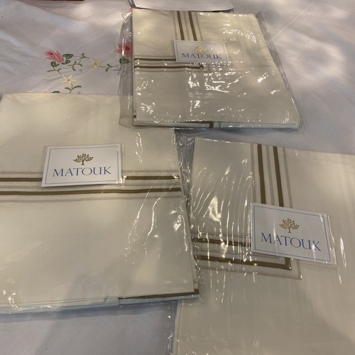 Matouk Italy NWT 3 Piece Standard Shams Presto Ivory Brown Gold 600TC Hotel Styl - Picture 5 of 5