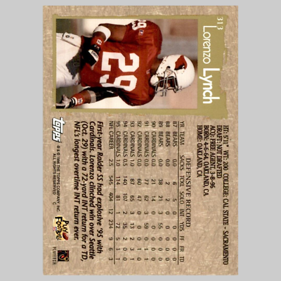 Lorenzo Lynch #313 1996 Topps Oakland Raiders Football Card NFL NM