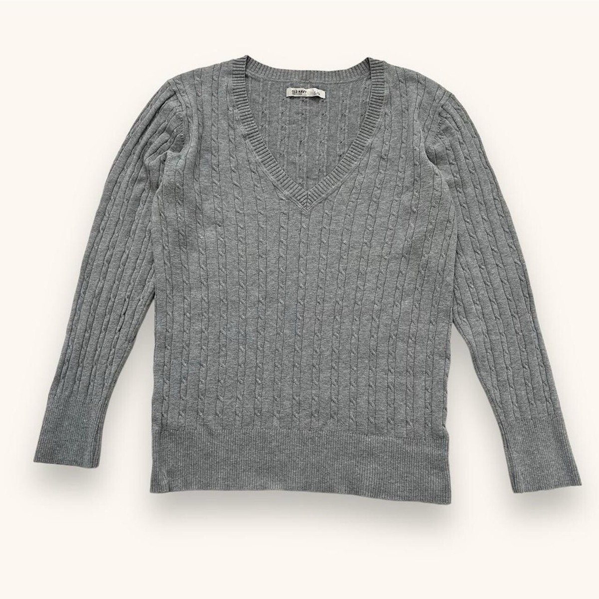 OLD NAVY Womens Jumper Sweater Grey Medium V Neck Cable Knit