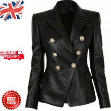 Leather Jacket Blazer Slim Fit Fancy Women Formal Real Stylish Buttoned Coat