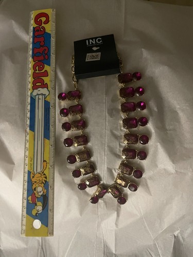 NEW Macy's $54 INC International Concepts Fushia Pink Gold Statement Necklace - Picture 11 of 18