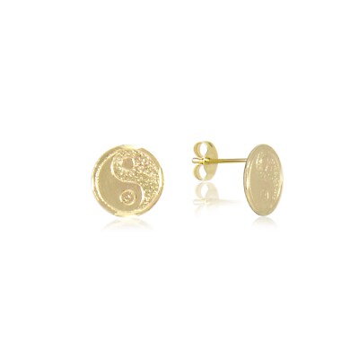 14K massive Gelbgold Yin und Yang Ohrstecker - dunkel hell negativ positiv