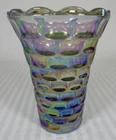 VTG 1960's Carnival Smoke Federal Glass Colonial Yorktown Thumbprint 8" Vase.
