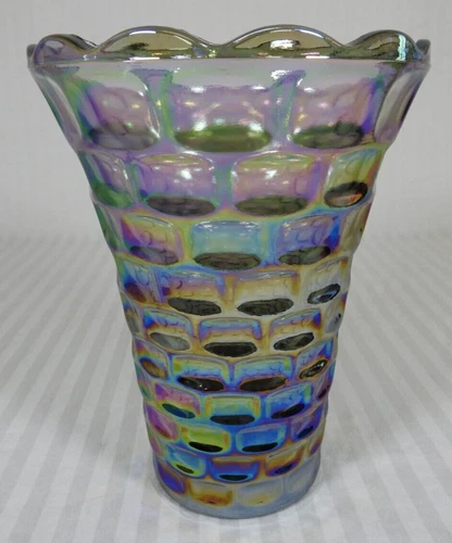 VTG 1960's Carnival Smoke Federal Glass Colonial Yorktown Thumbprint 8" Vase.