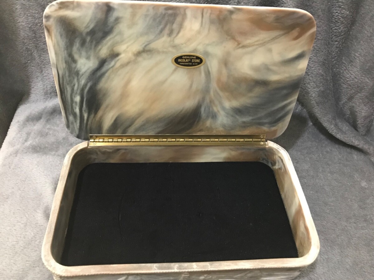 Genuine Incolay Stone Handcrafted Jewelry Box Rectangular Ships