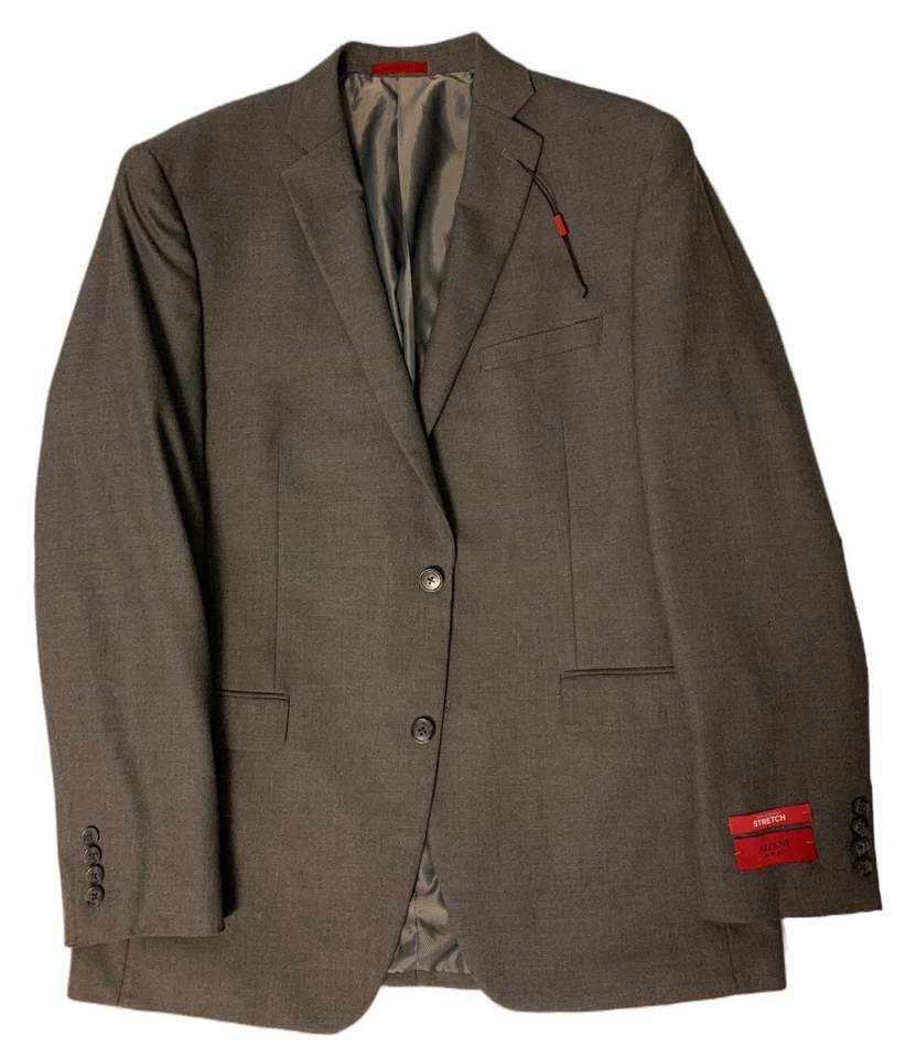 Abrigo Blazer Chaqueta Gris 42 Largo Alfani Red Label Calce Ajustado Elástico Deportivo NUEVO Foto 2 de 4