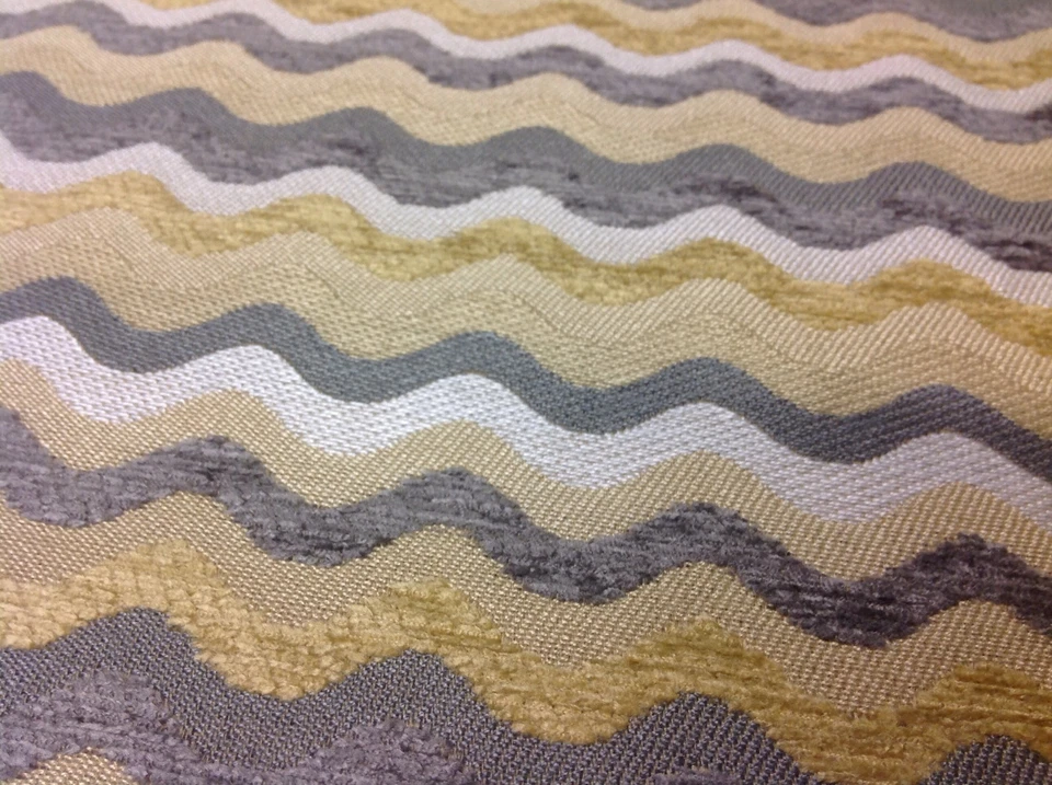 Tela de tapicería de chenilla Kravet amarillo gris línea ondulada 4,0 yardas (32541-411) Foto 4 de 4