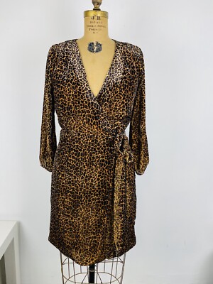 J. Crew Leopard Print 3/4 Long Sleeve Velvet Wrap Dress Sz 4 Animal Print  Dress | eBay