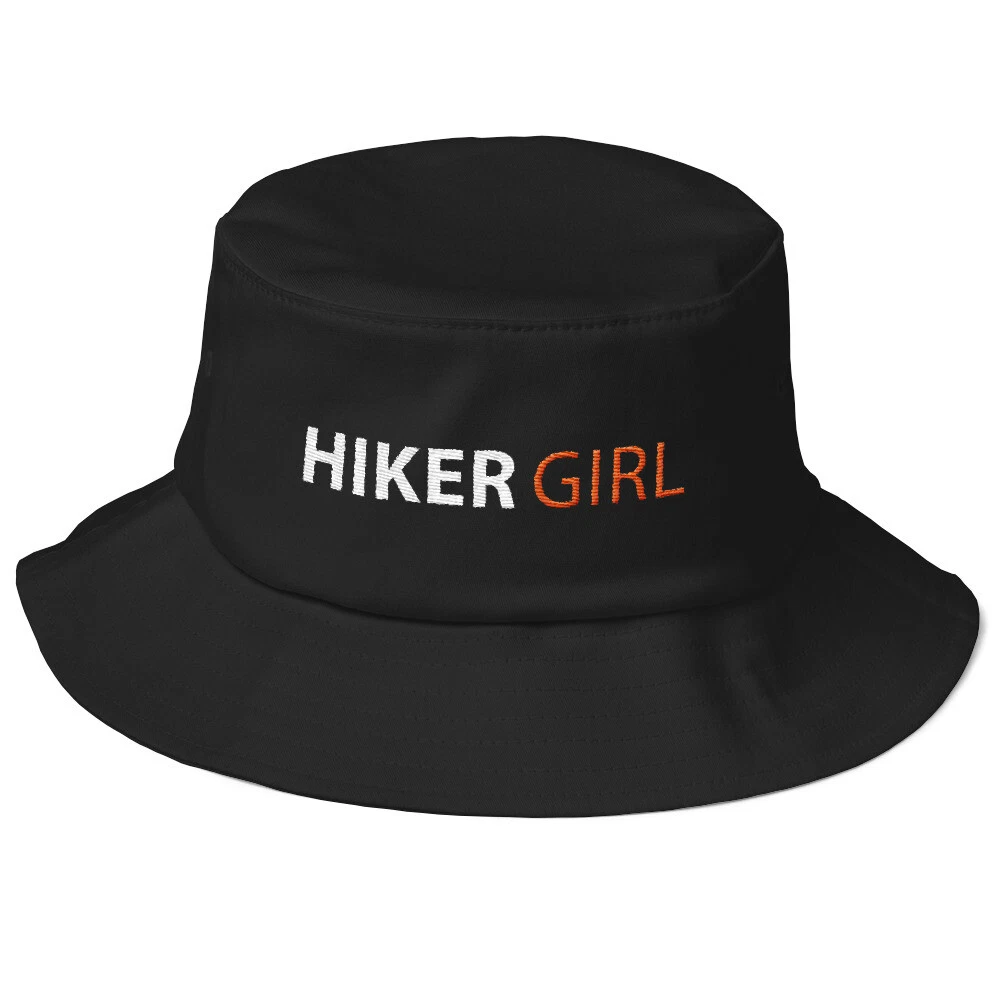 New Hiker Girl Embroidered Old School Black Bucket Hat Men Women Hiking Cap