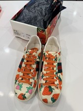 Gucci Women's Ace Shoes Strawberry White Sz 38.5 US 8.5w New w/ DamBox See Pics