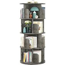  Rotating Bookshelf, 360 Display Corner Bookshelf for Small Space, 4 Tier 