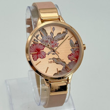 Women's NINE WEST 9W Rose Gold Tone Pink Floral Dial QWatch, Pink Band, NW/2044