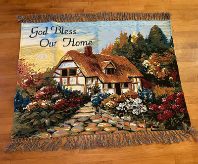 God Bless Our Home Tapestry Throw Blanket BEAUTIFUL Colors