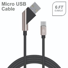 Black Color 2.4A USB Sync Data Charger 6 feet Cable MicroUSB Connector Cord Wire
