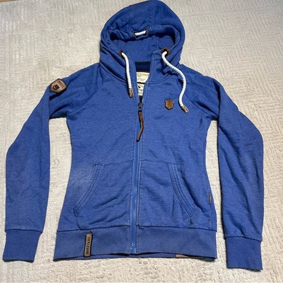 Naketano Women Fleece Hooded Jacket Size Small Blue Light Blue Zip
