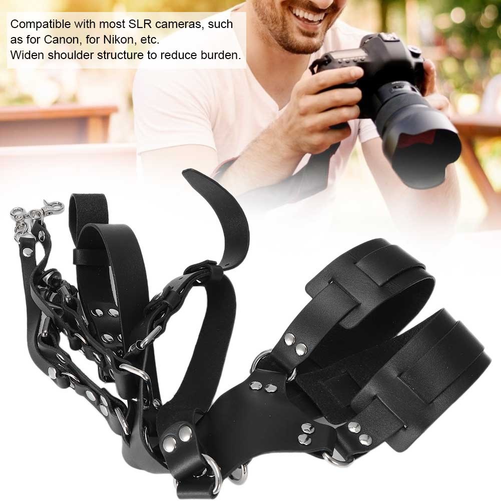 Camera Strap Leather Double Shoulder Harness Strap Photography Accessories For