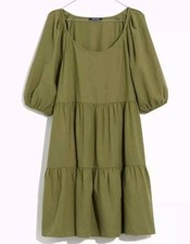 Madewell Tiered Puff Sleeve Dress Size XS Green A Line Short Mb