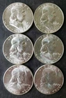 Lot of Six 50c Franklin Silver Half Dollars