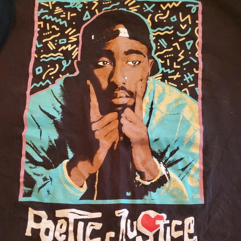 Camiseta gráfica Tupac 2 Pac Poetic Justice para hombre talla mediana manga corta negra Foto 3 de 3