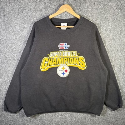 Vintage Pittsburgh Steelers Sweatshirt Mens XL Black Super Bowl XL Y2K Football