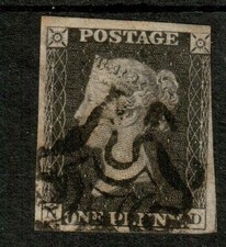 GB  QV 1840 Penny Black, (ND) , almost 4  Margin FINE Used Black Malt.Cross
