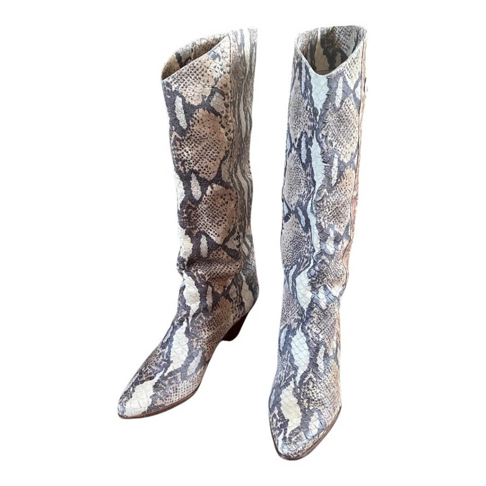 Peter Fox Python Embossed Slouchy Western Boots w… - image 9