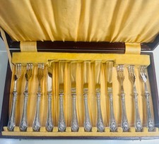 Antique Sterling Silver Desert Knife  & Fork set In Box by William Yates c1927