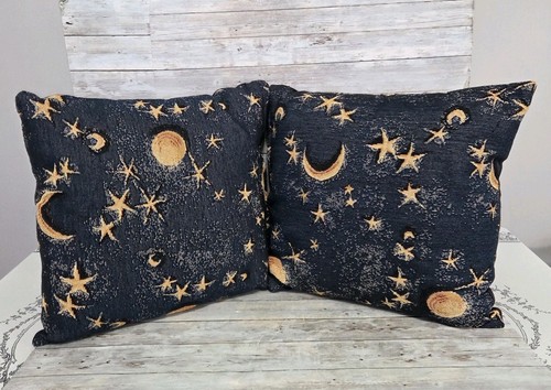 Vintage 90s Celestial Sun Moon Stars Tapestry Throw Pillow Cosmic Whimsigoth